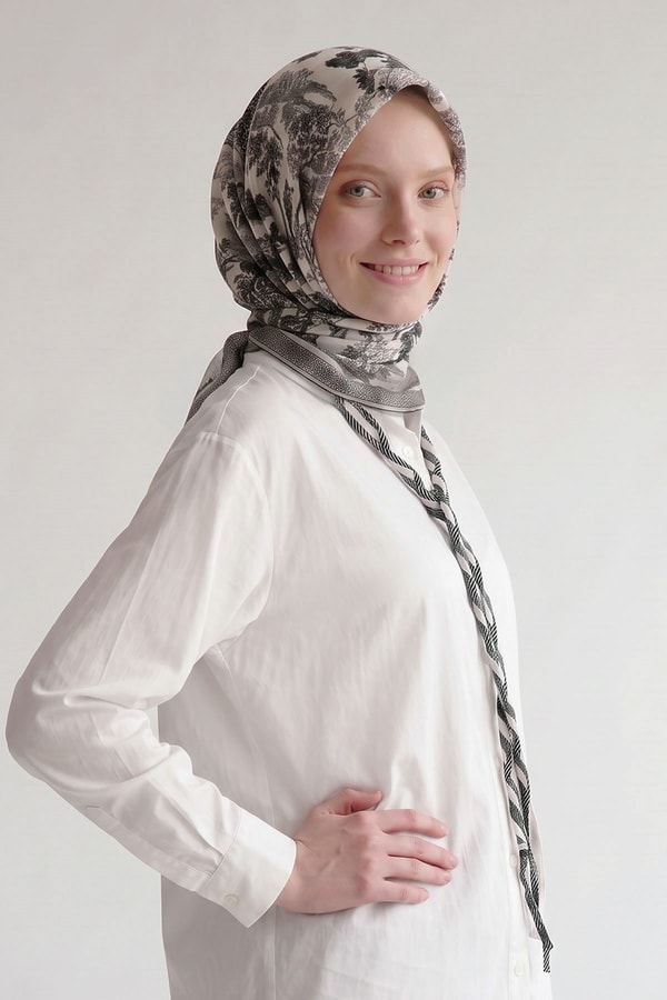 LevidorLacivert Doğa Desen Elya Eşarp