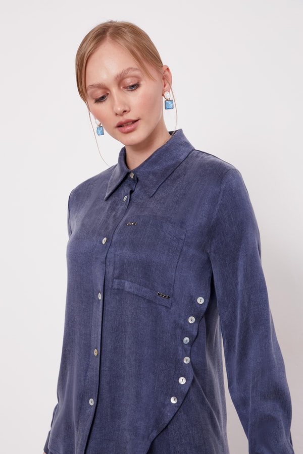 LevidorLacivert Düğme Detaylı Cupra Etek Takım