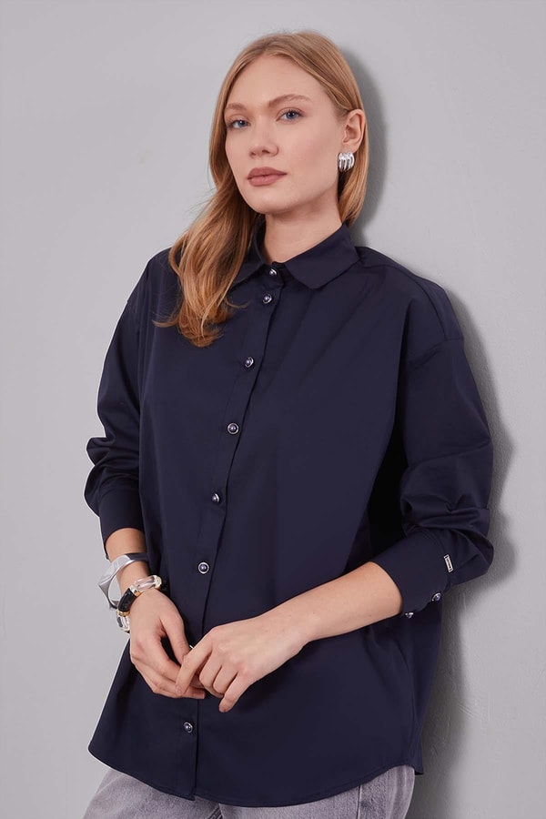 LevidorLacivert Düğme Detaylı Gömlek