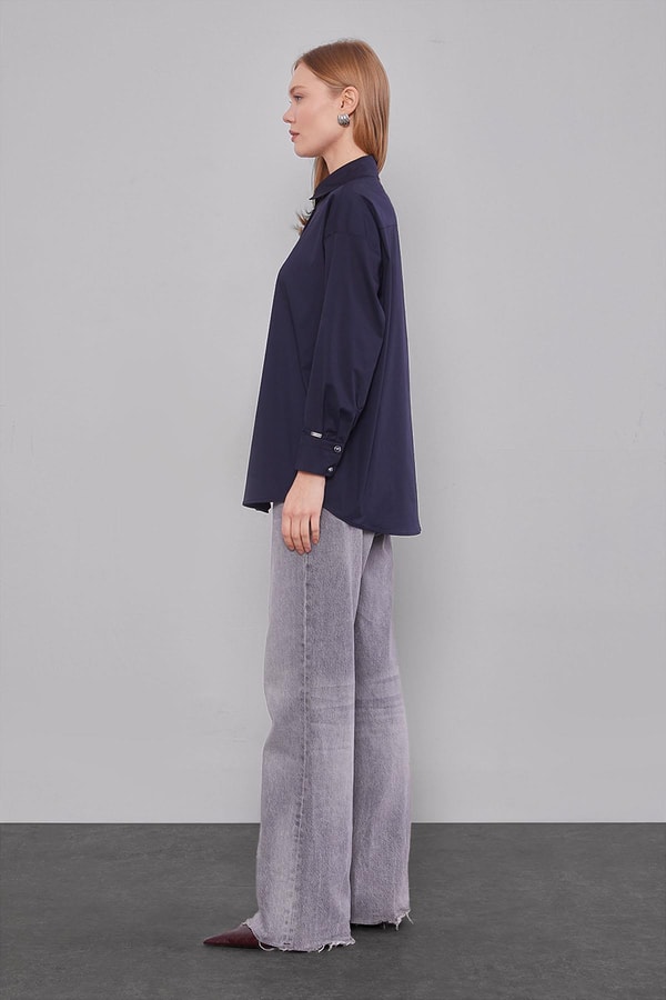 LevidorLacivert Düğme Detaylı Gömlek