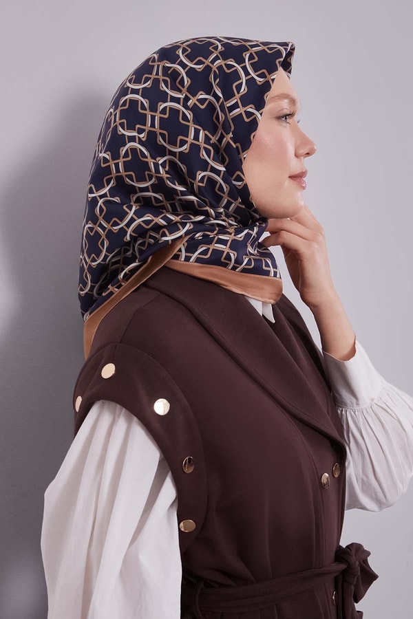 LevidorLacivert Eliptik Desen Twill İpek Eşarp