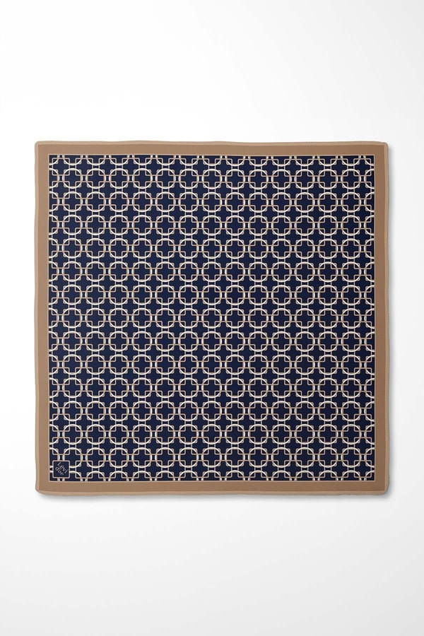 LevidorLacivert Eliptik Desen Twill İpek Eşarp