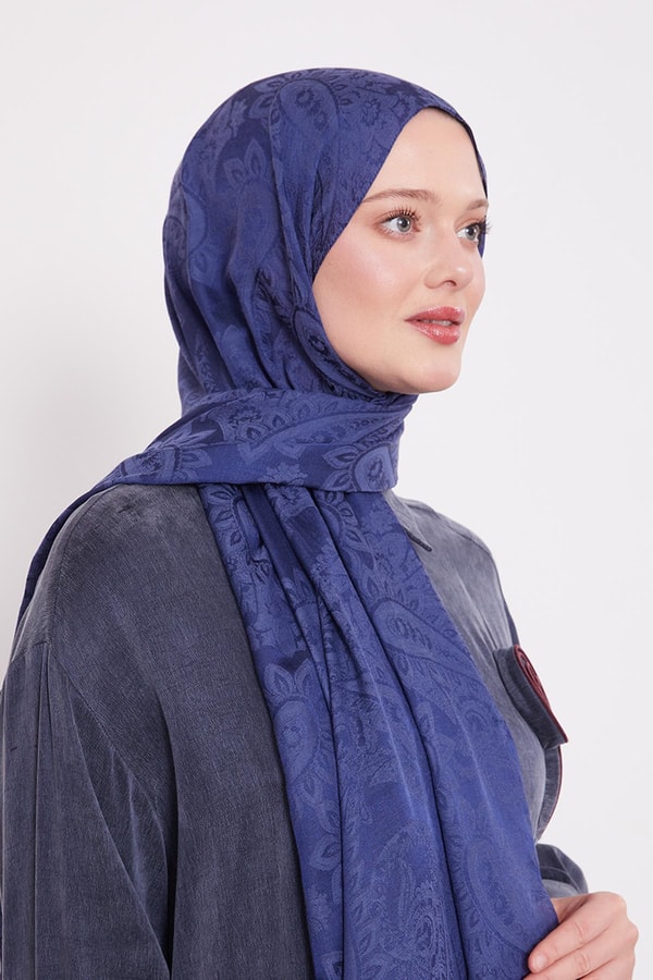 LevidorLacivert Etnik Desen İtalyan Jakar Şal