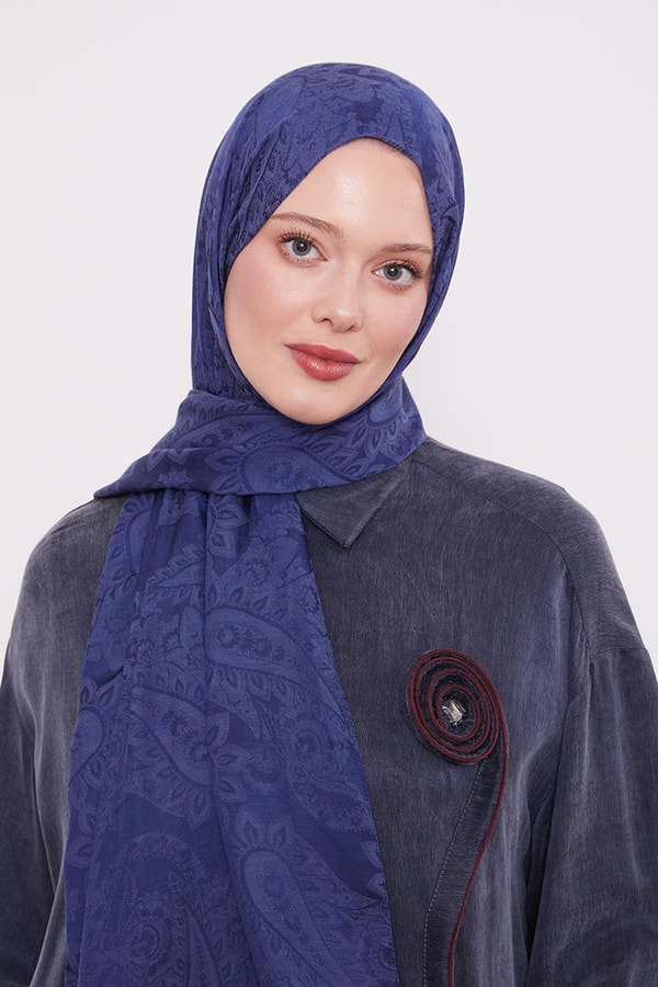 LevidorLacivert Etnik Desen İtalyan Jakar Şal