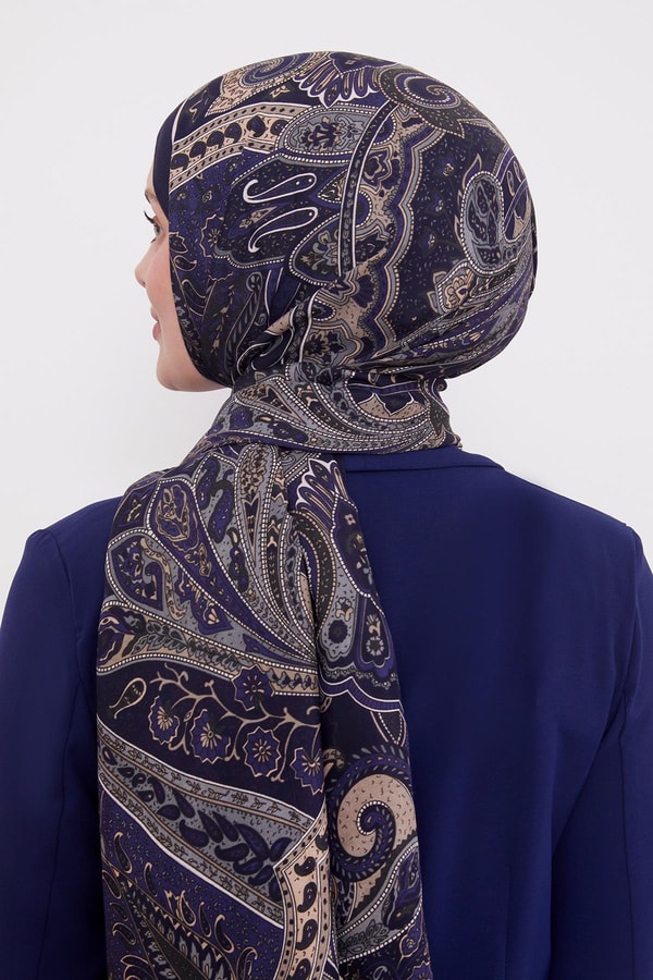 LevidorLacivert Etnik Desen Royal Şal