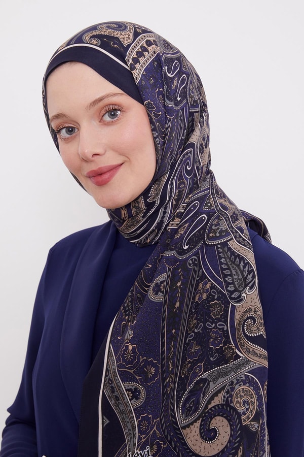 LevidorLacivert Etnik Desen Royal Şal