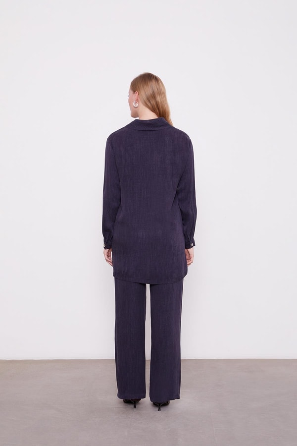 LevidorLacivert Fermuar Yaka Düğme Cep Detaylı Tunik Takım