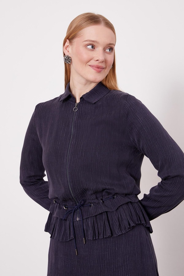 LevidorLacivert Fırfır Detaylı Cupra Etek Takım