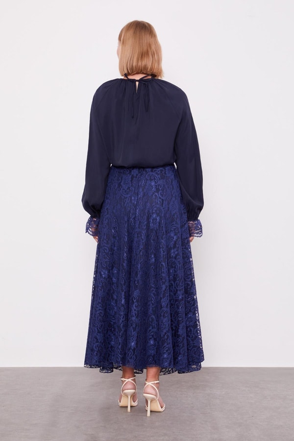 LevidorLacivert Fırfır Detaylı Cupra Etek Takım