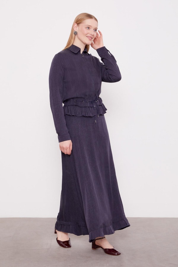 LevidorLacivert Fırfır Detaylı Cupra Etek Takım