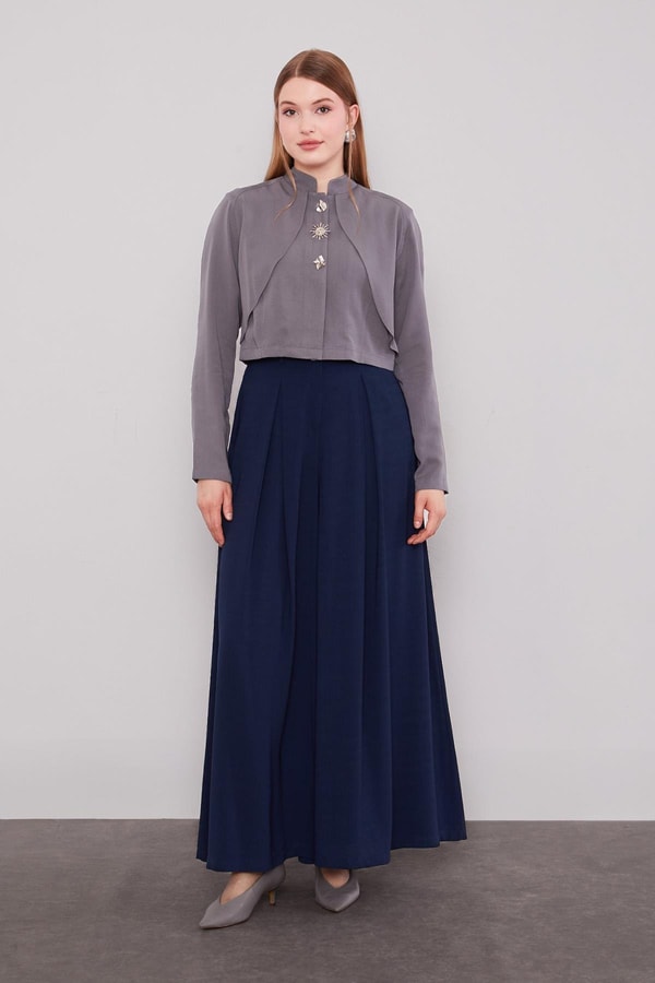 LevidorLacivert Geniş Paça Piliseli Pantolon Etek