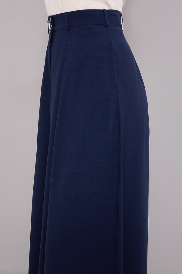 LevidorLacivert Geniş Paça Piliseli Pantolon Etek