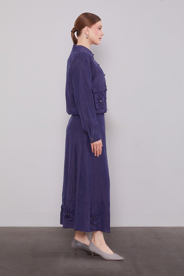 LevidorLacivert Gül Detaylı Cupra Etekli Takım