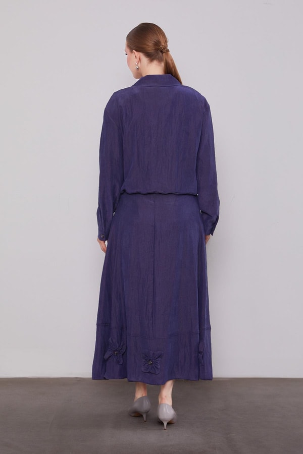 LevidorLacivert Gül Detaylı Cupra Etekli Takım