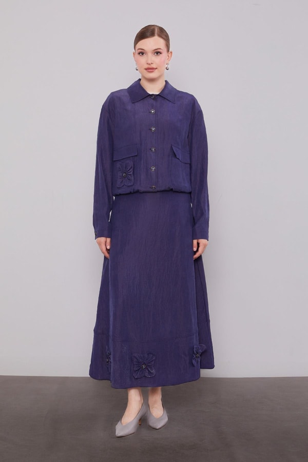 LevidorLacivert Gül Detaylı Cupra Etekli Takım