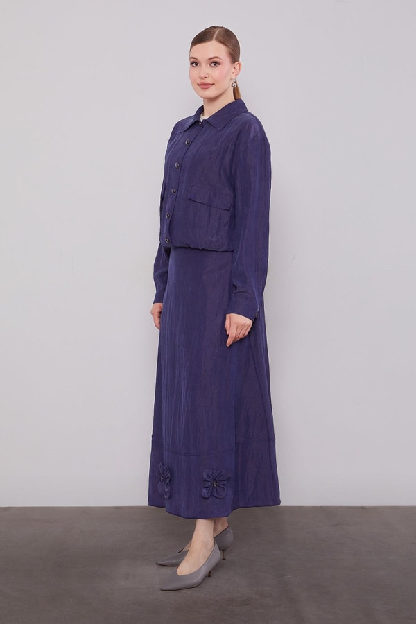 LevidorLacivert Gül Detaylı Cupra Etekli Takım