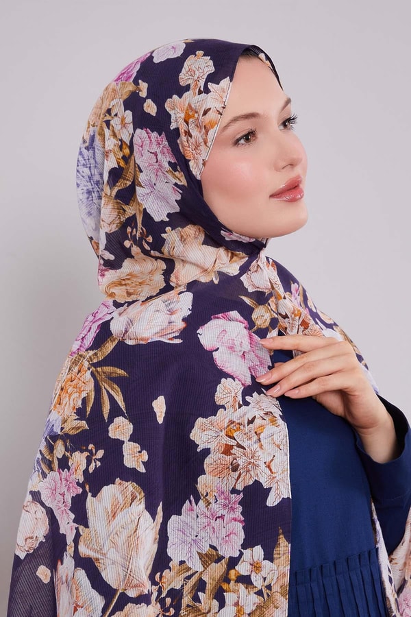 LevidorLacivert Güllü Desen Pamuk Şal
