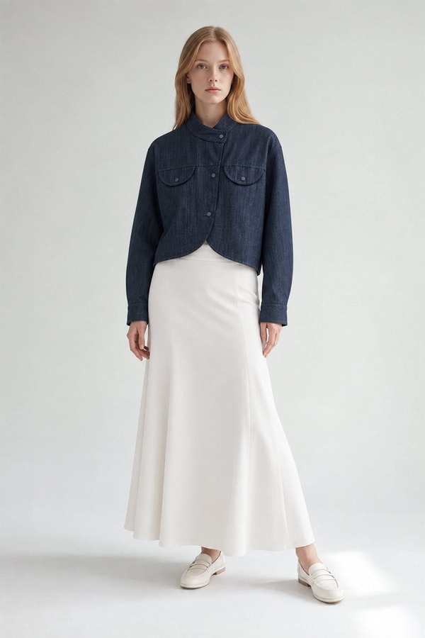 LevidorLacivert Hakim Yaka Asimetrik Denim Ceket