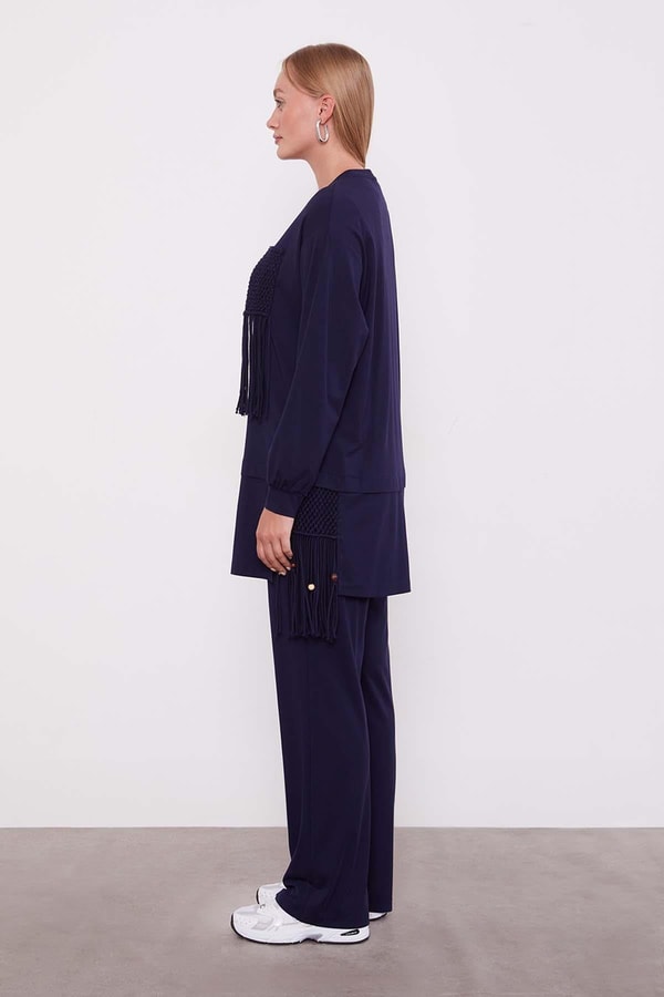 LevidorLacivert Hasır Püskül Detaylı İkili Takım