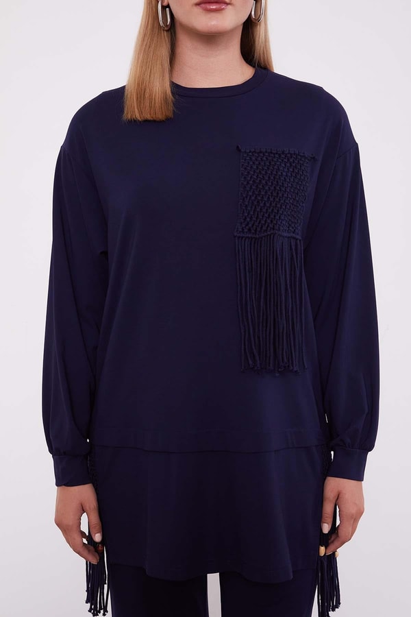 LevidorLacivert Hasır Püskül Detaylı İkili Takım