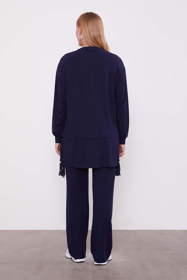 LevidorLacivert Hasır Püskül Detaylı İkili Takım