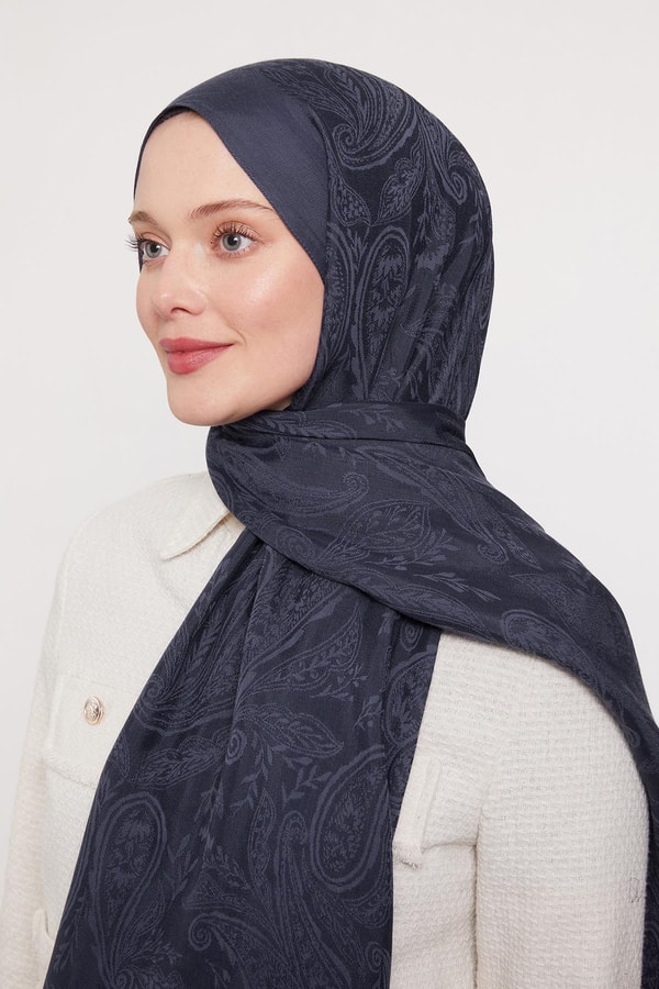 LevidorLacivert Hint Desen Grazia Şal