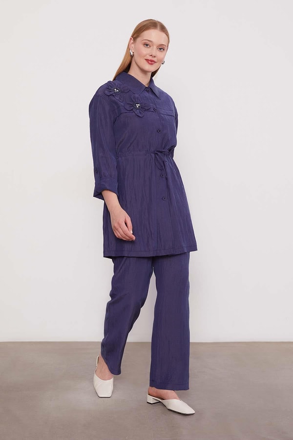 LevidorLacivert İşleme Omuz Detaylı Cupra İkili Takım