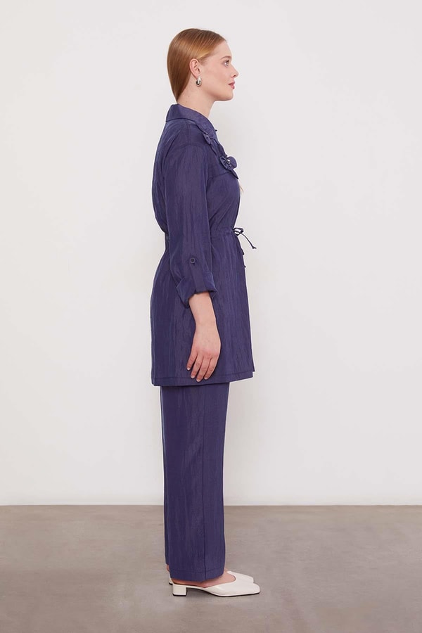 LevidorLacivert İşleme Omuz Detaylı Cupra İkili Takım