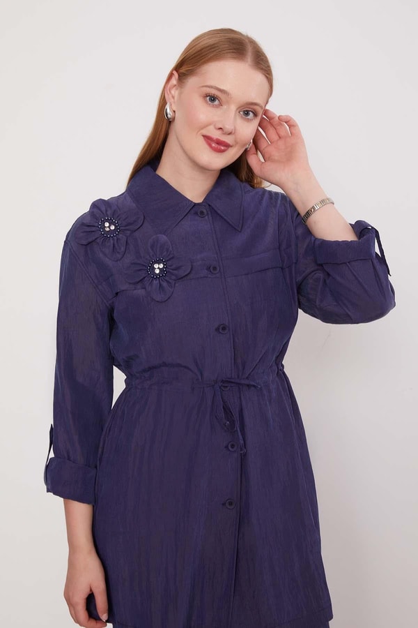 LevidorLacivert İşleme Omuz Detaylı Cupra İkili Takım