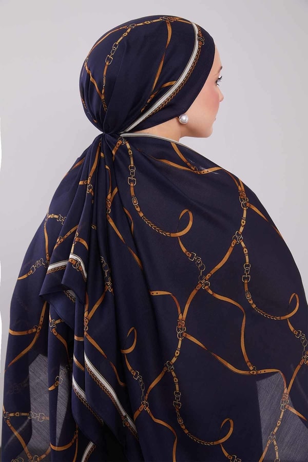 LevidorLacivert Kemer Desenli Yün İpek Şal