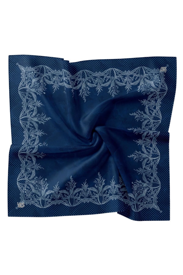 LevidorLacivert Kenar Benekli Twill İpek Eşarp