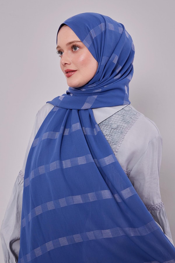 LevidorLacivert Kendinden Çizgili Dirim Şal