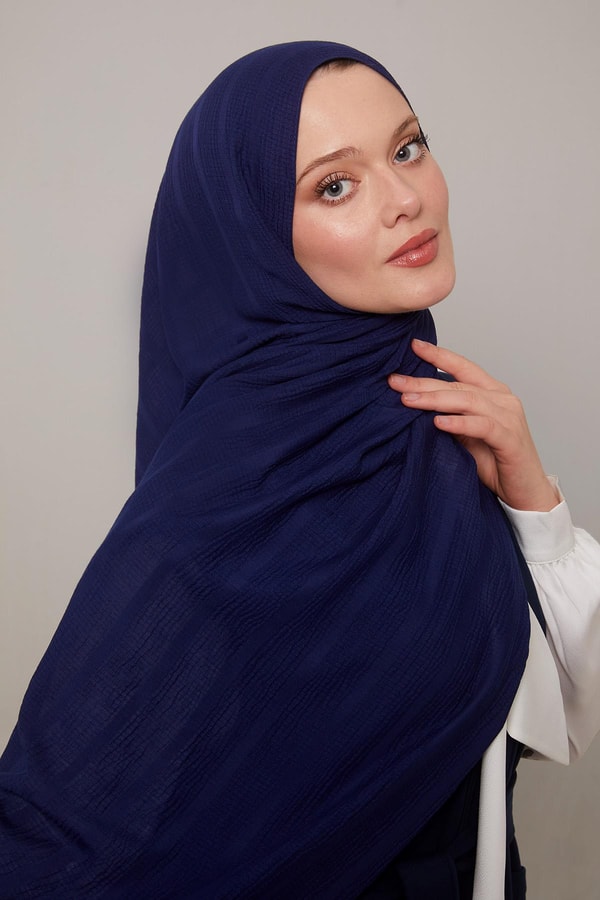 LevidorLacivert Kendinden Dokulu Natural Line Şal