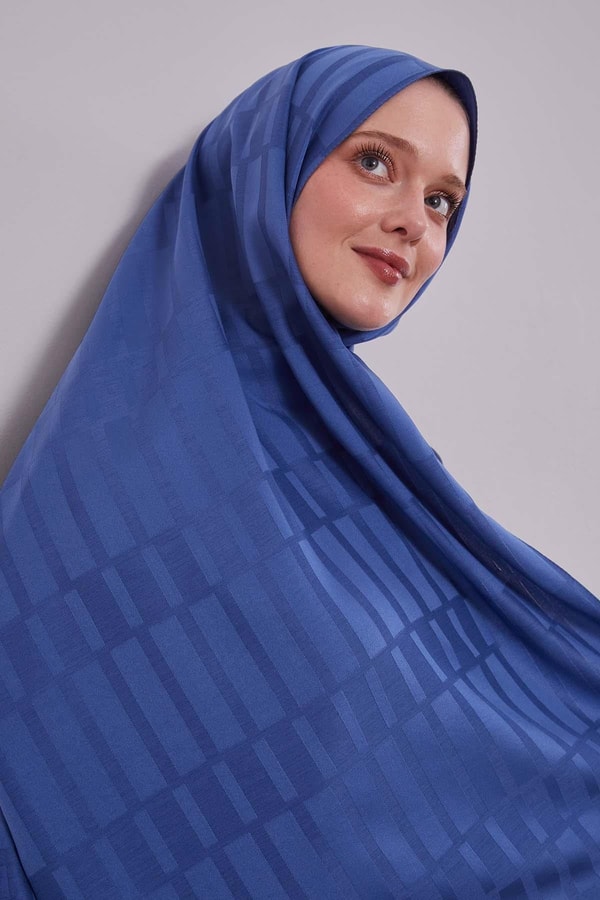 LevidorLacivert Kesik Çizgili Blue Jakar Şal