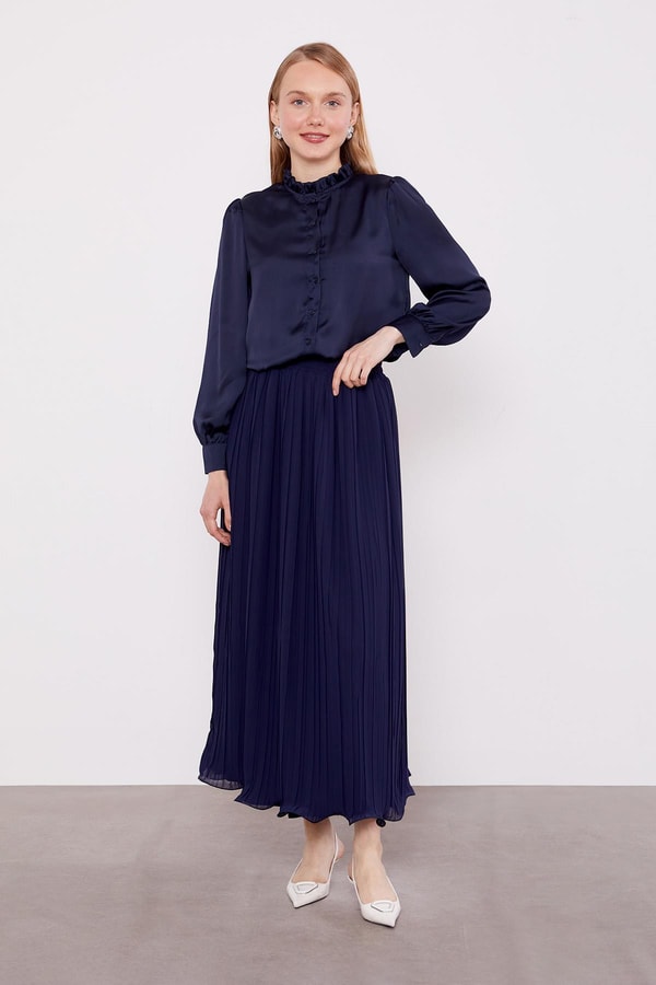 LevidorLacivert Kırışık Piliseli Etek