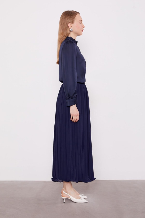 LevidorLacivert Kırışık Piliseli Etek