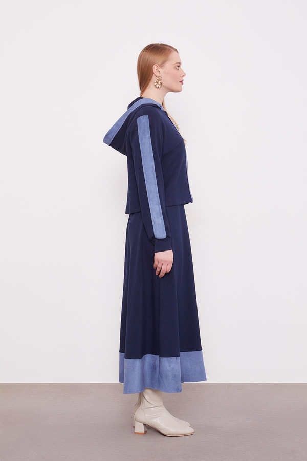 LevidorLacivert Kısa Hırkalı Fermuar Kapamalı Etek Takım