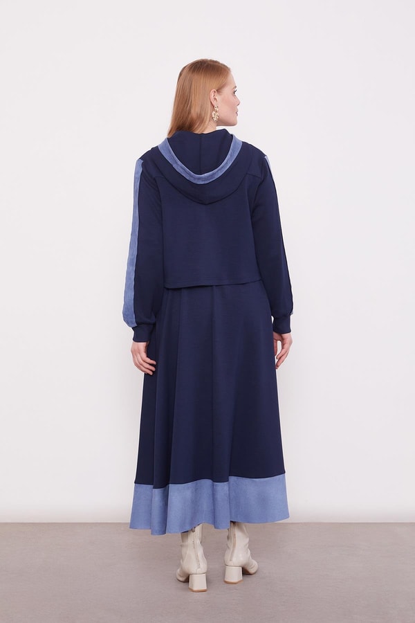 LevidorLacivert Kısa Hırkalı Fermuar Kapamalı Etek Takım