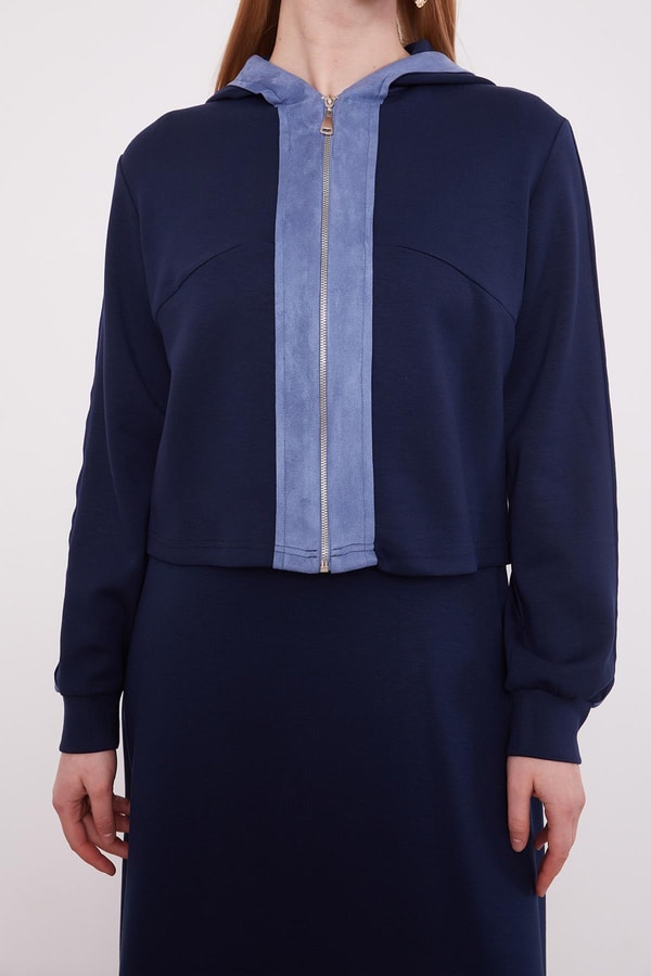 LevidorLacivert Kısa Hırkalı Fermuar Kapamalı Etek Takım