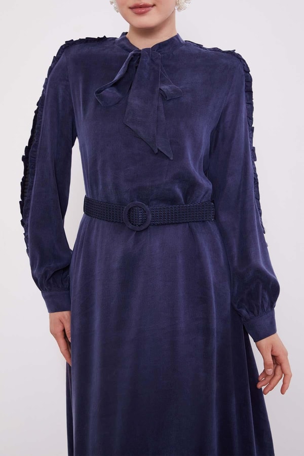 LevidorLacivert Kol Güpürlü Cupra Elbise