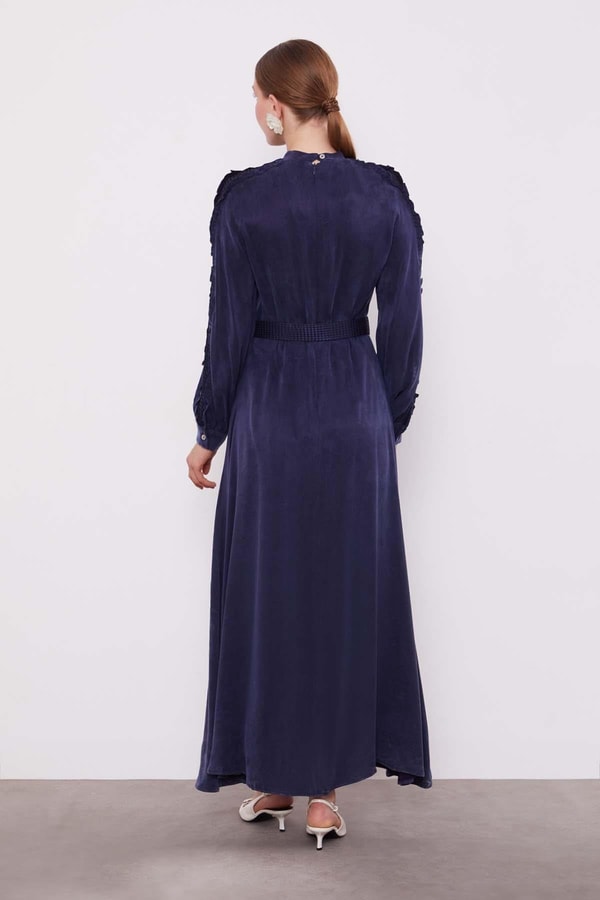 LevidorLacivert Kol Güpürlü Cupra Elbise