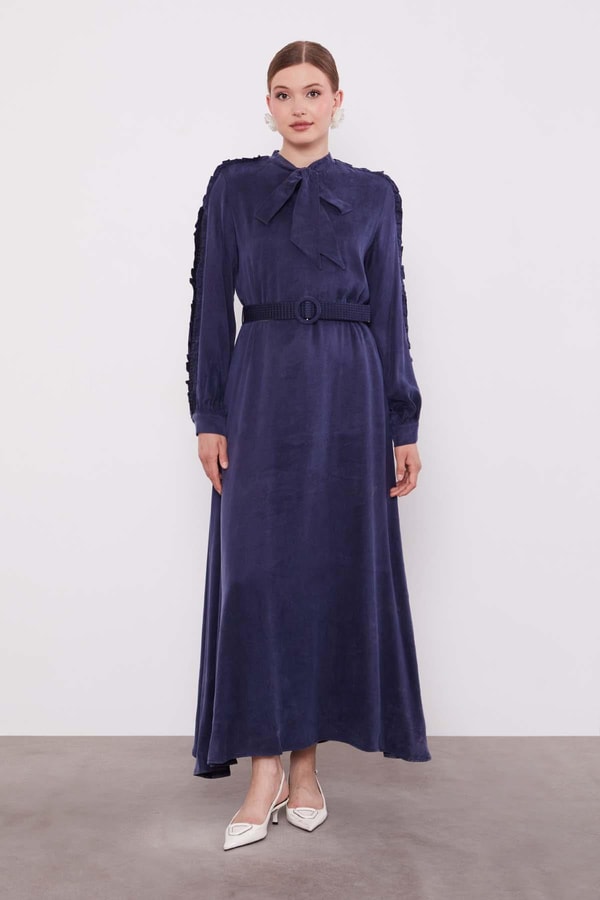 LevidorLacivert Kol Güpürlü Cupra Elbise