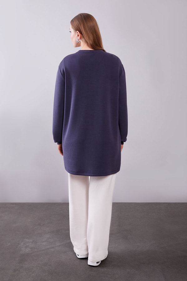LevidorLacivert Kol Manşetli Basic Sweat