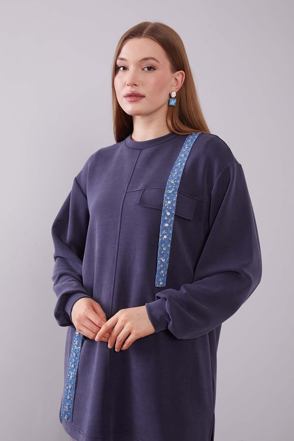 LevidorLacivert Kot Şerit Detaylı Sweat