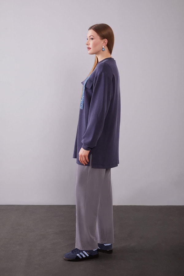 LevidorLacivert Kot Şerit Detaylı Sweat