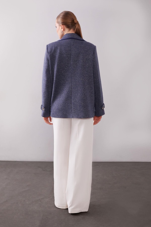 LevidorLacivert Kruvaze Kenar Şeritli Kaşmir Ceket