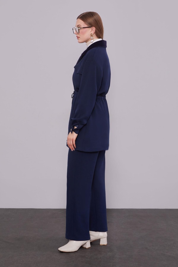 LevidorLacivert Kruvaze Kürk Yakalı İkili Takım