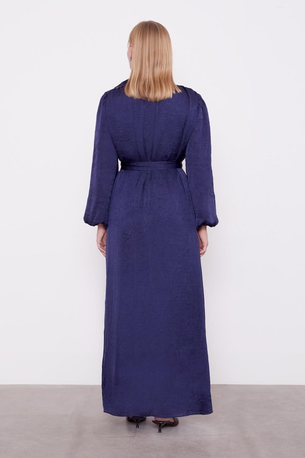 LevidorLacivert Kuşak Detaylı Saten Kraş Elbise