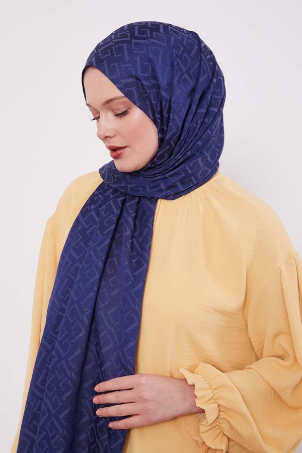 LevidorLacivert L Desen İtalyan Jakar Şal