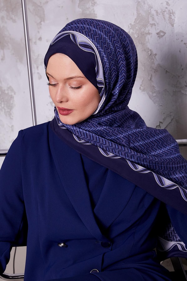 LevidorLacivert Labirent Desen Royal Şal